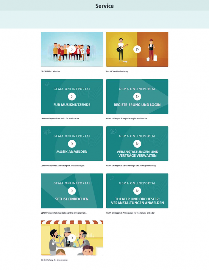 (Die Kategorien sind mit Video -Tuturials hinterlegt.)